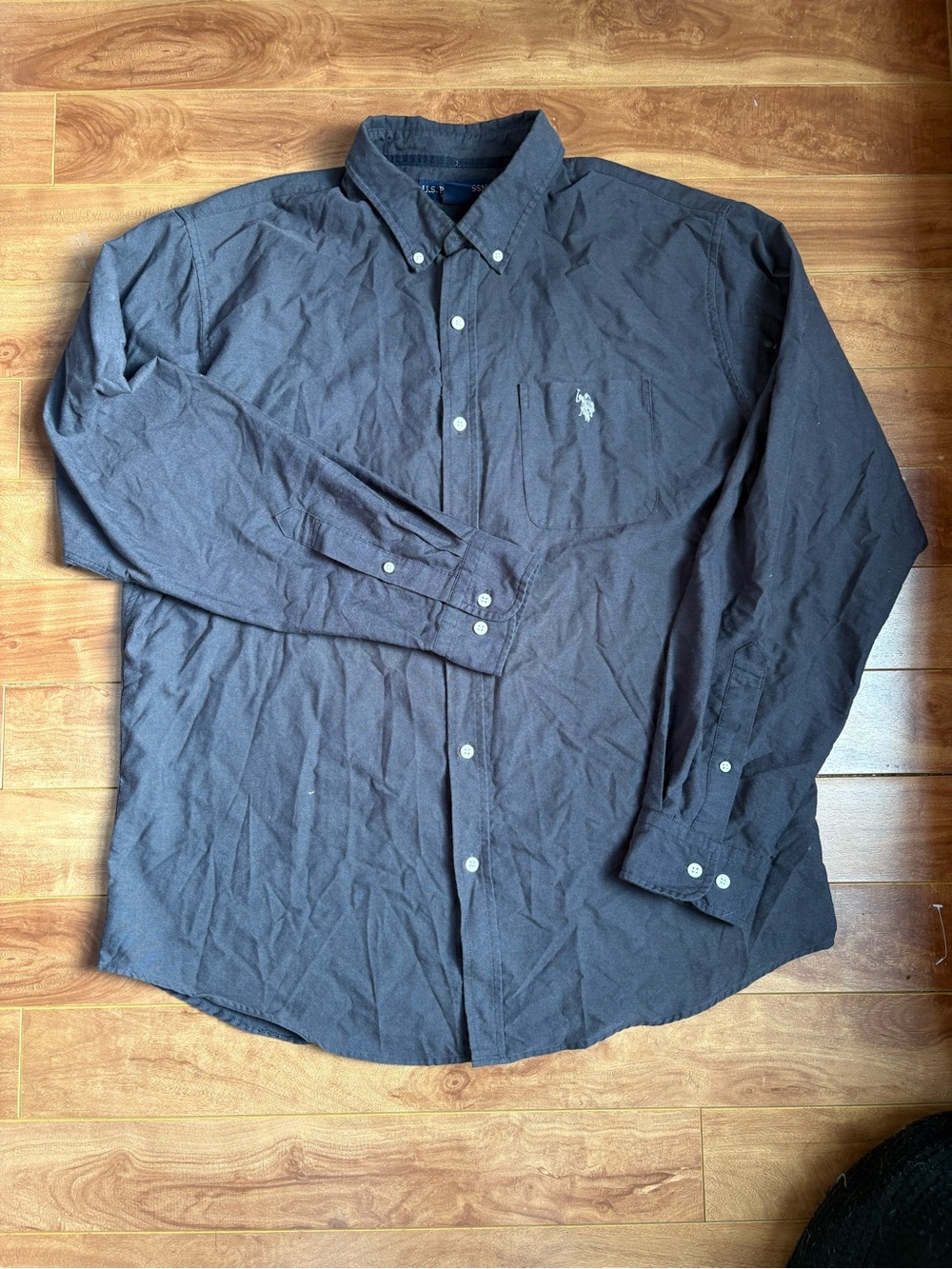 U.S. Polo Assn. Charcoal Long Sleeve Button-Down Shirt | Chest Pocket Logo